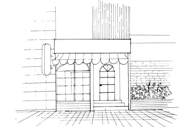 istock sketch drawing  front of the coffee shop,modern design,vector,2d illustration 1404668884