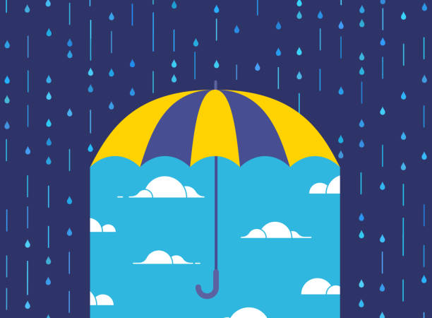 Umbrella Clear Sky Rain Protection Umbrella protection raining abstract rain storm background abstract design. weather protection clothing stock illustrations
