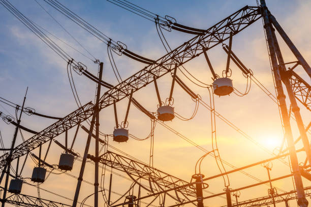 istock High voltage power tower in substation 1404673874