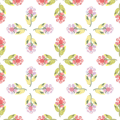 Vector seamless floral decorative pattern fictional flowers with leaves on a white background for the design of wallpaper, fabric, wrapping paper