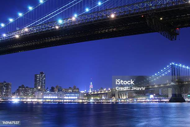 Manhattan Bridge Und Die Skyline Bei Nacht Lichter Nyc Stockfoto und mehr Bilder von New York City