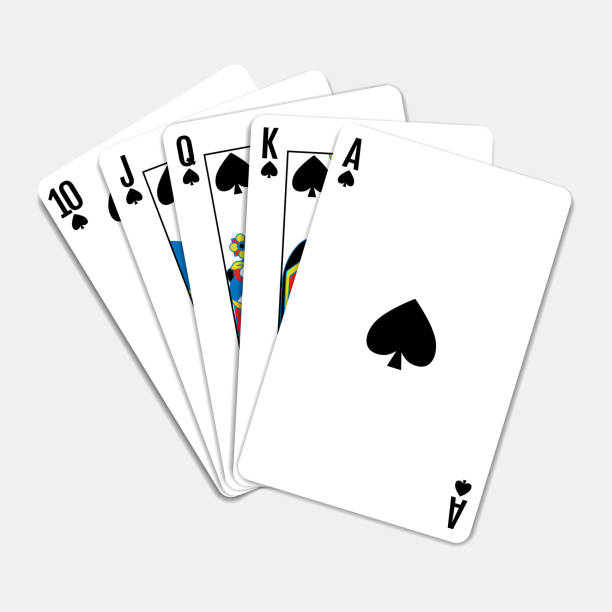 ilustraciones, imágenes clip art, dibujos animados e iconos de stock de royal flush spades baraja de cartas de juego de cartas de póquer de cinco cartas - poker cards royal flush leisure games