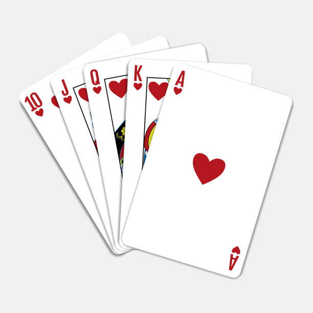 royal flush srdce pět karet poker ručně hrací karty balíček - srdcová karta číselných kartách stock ilustrace