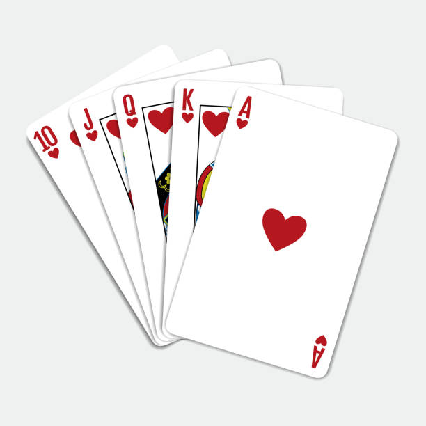 ロイヤルフラッシュハーツ5カードポーカーハンドトランプデッキ - poker cards royal flush leisure games点のイラスト素材／クリップアート素材／マンガ素材／アイコン素材