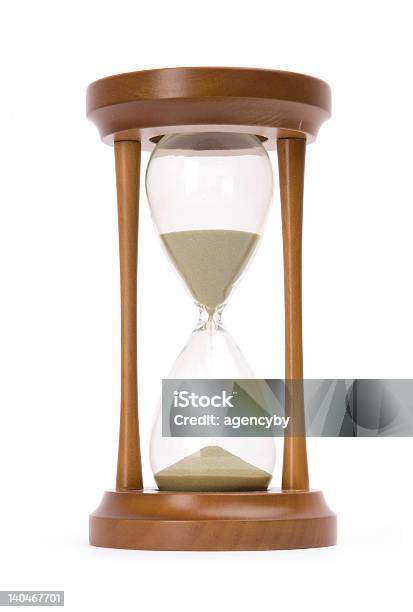 Old Fashioned Wood And Glass Sand Timer Stock Photo - Download Image Now - Hourglass, White Background, Cut Out