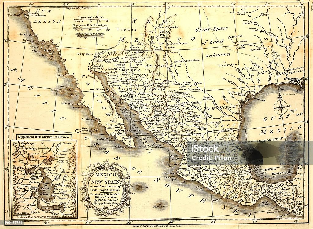 Início Mapa do México, com data de 1821. - Foto de stock de Mapa royalty-free