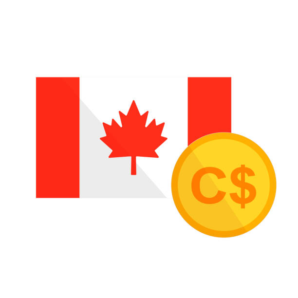 ilustraciones, imágenes clip art, dibujos animados e iconos de stock de conjunto de iconos de bandera canadiense y dólar canadiense. vector. - canada investment dollar canadian flag