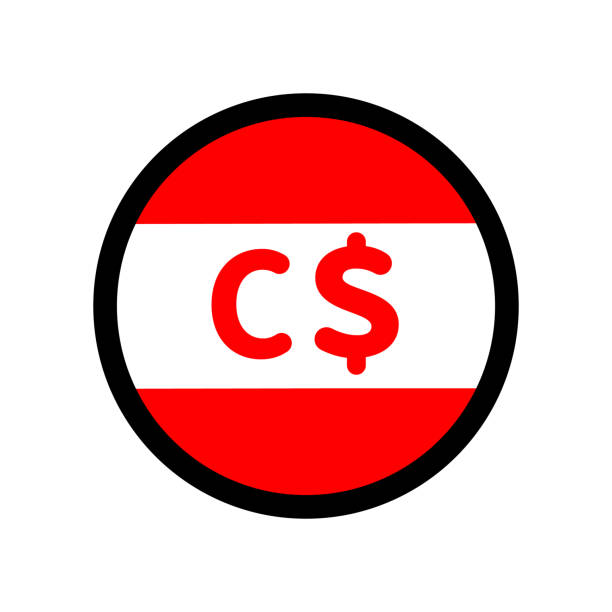 ilustraciones, imágenes clip art, dibujos animados e iconos de stock de icono del dólar canadiense con el patrón de la bandera canadiense. vector. - canada investment dollar canadian flag