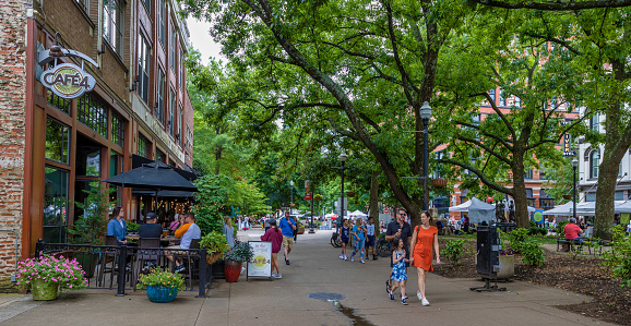 Knoxville, Tennessee, USA - May 28, 2022:  Farmers market in downtown area near Charles Krutch Park.