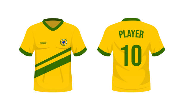 National soccer shirt of the Brazil national team. Front and back view brazilian soccer uniform. National soccer shirt of the Brazil national team. Front and back view brazilian soccer uniform. Sport shirt mock up. Vector stock sports jersey stock illustrations