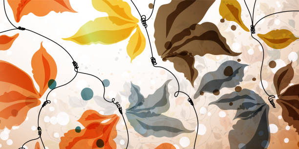 istock Bright colorful background with autumn leaves on branches. Vector stylized seasonal ornament. Great for printing, posters, flyers, packaging, invitations, postcards, textile designs and other accessories. 1404681499