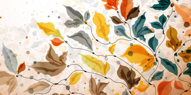 istock Bright colorful background with autumn leaves on branches. Vector stylized seasonal ornament. Great for printing, posters, flyers, packaging, invitations, postcards, textile designs and other accessories. 1404681511
