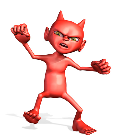 An angry little devil is throwing a tantrum - 3D render.