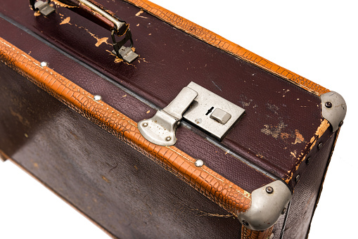 Old vintage leather suitcase key lock