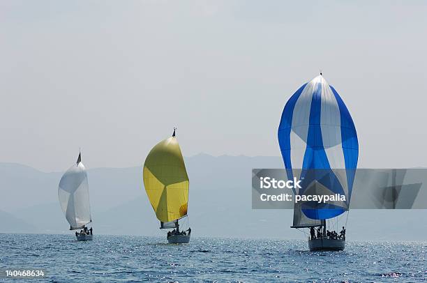 Three Coloured Spinnakers Stock Photo - Download Image Now - Regatta, Sailboat, Sailing