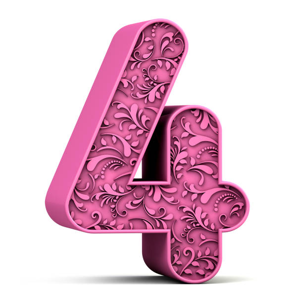 3d floral number 4 isolated on white background. 3d illustration.