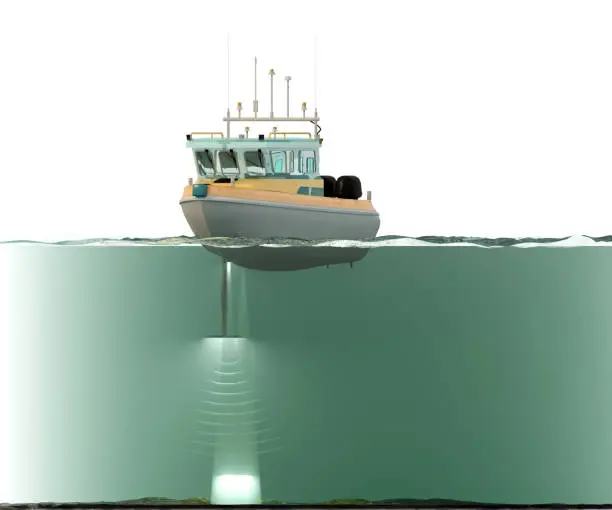 Photo of Speedboat for depth measurement. Bathymetry. 3d-rendering