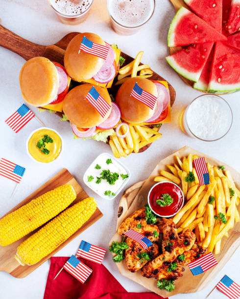 istock Table with food for USA 4th July Independence Day, copy space 1404686917