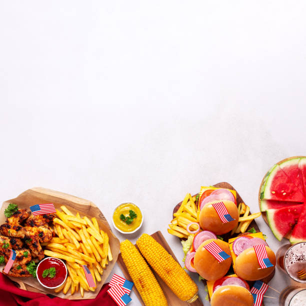 istock Table with food for USA 4th July Independence Day, copy space 1404687049