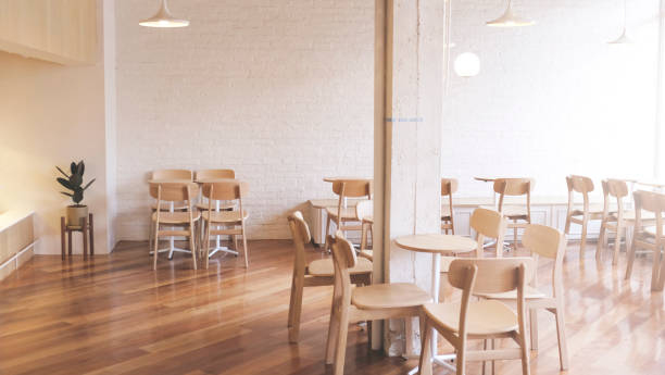 istock Background white color coffee shop cafe or restaurant modern and minimal style interior with japan style. Emphy shop. use for background