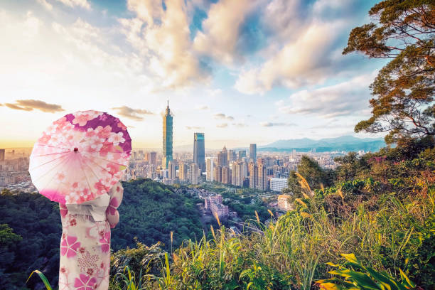 Taipei city viewed from the hill at sunset, Taiwan