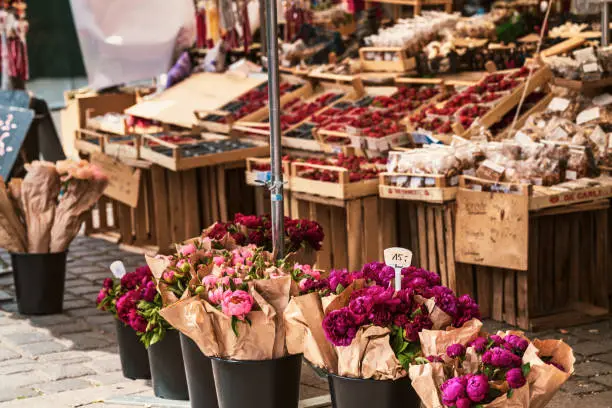 Flower market at Viktualienmarkt in Munich, Germany