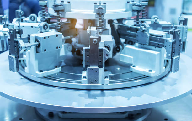 industrial machine robot in assembly line working.Smart factory industry 4.0 concept.