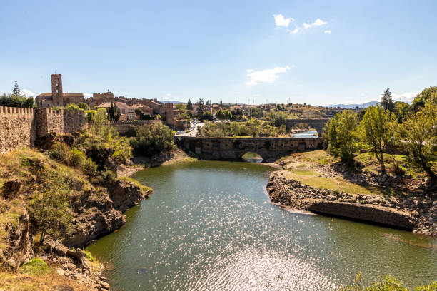 Buitrago del Lozoya, Spain. Views of the Old Town walls and the Puente del Arrabal bridge