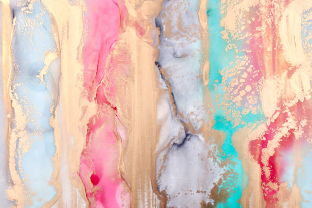 istock Colorful ink luxury abstract background, gold pink marble texture, fluid art pattern wallpaper, underwater paint mix 1404697329