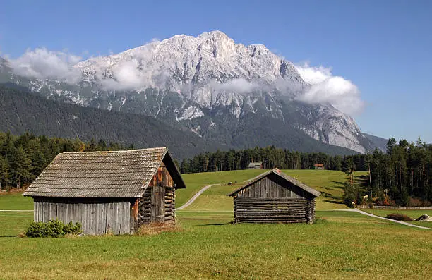 a idyllic view from the mieminger plateau to mt. hohe munde (tirol, austrian alps)