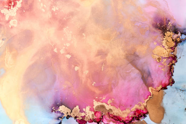 istock Colorful ink luxury abstract background, gold pink marble texture, fluid art pattern wallpaper, underwater paint mix 1404698193