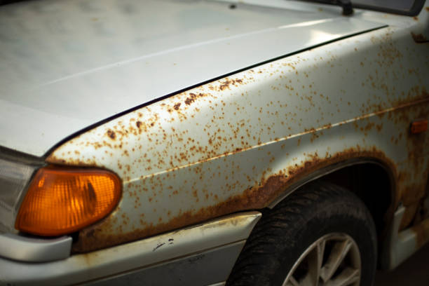 istock Rusty car. Rust on metal. Turn signal of car. 1404698585