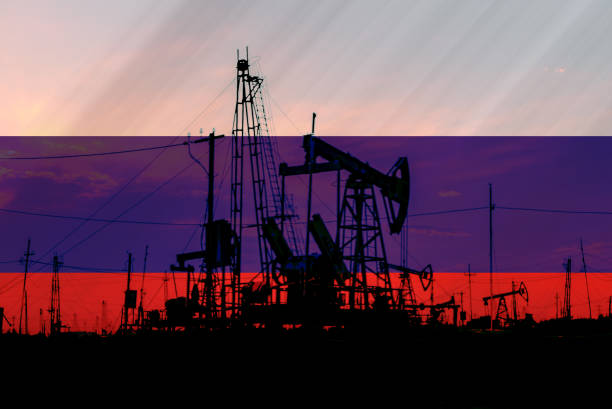 Russian crude oil industry and oil fossil fuels embargo stock photo