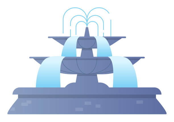 Big city fountain - modern flat design style single isolated image Big city fountain - modern flat design style single isolated image. Neat detailed illustration of architectural monument with jets of water. Street decoration, water, antique stone made landmark fountain stock illustrations