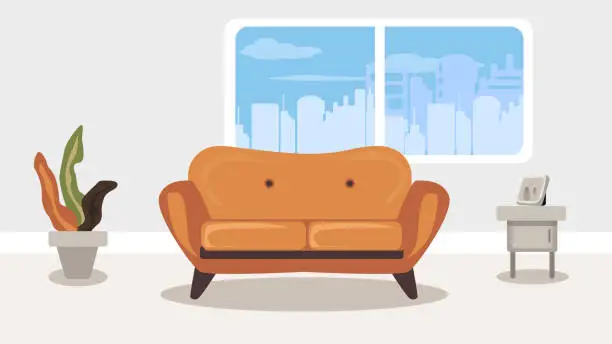 Vector illustration of A minimalist elegance living room with minimal furnishings.  The concept of a living space at home. Home life and quality of life at home.