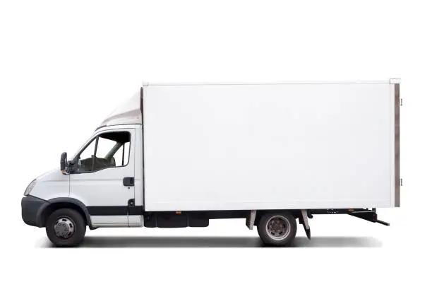 Photo of Isolated white truck for branding