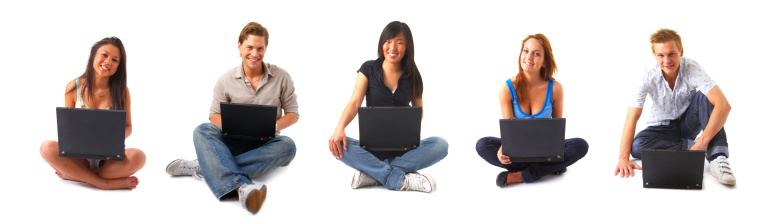 Group of young laptop users.