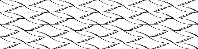 Abstract grunge lattice weave seamless border. Fine calligraphy brush interlocking woven banner. Monochrome inky design. Overlapping loops and lines with texture. For ribbon, edging, web, trim.