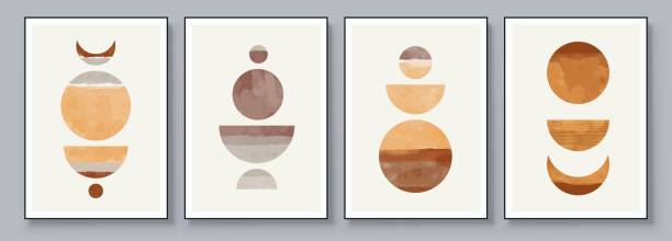 istock Mid Century Modern Design. A trendy set of Abstract Hand Painted Illustrations for Wall Decoration, Social Media Banner, Brochure Cover Design or Postcard Background. Aesthetic watercolor. 1404703790