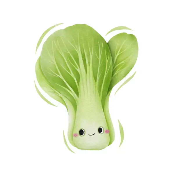 Vector illustration of Watercolor cute bok choy cartoon character. Vector illustration.