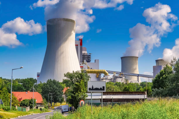 A giant modern coal power plant located in urban area stock photo