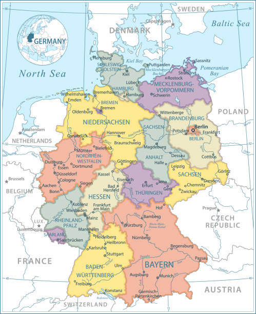 карта германии - очень подробная векторная иллюстрация - гамбург германия stock illustrations
