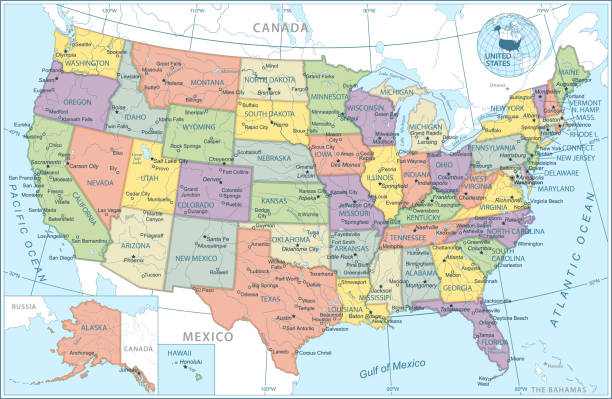 アメリカ合衆国の地図 - 非常に詳細なベクターイラスト - アメリカ合衆国点のイラスト素材／クリップアート素材／マンガ素材／アイコン素材
