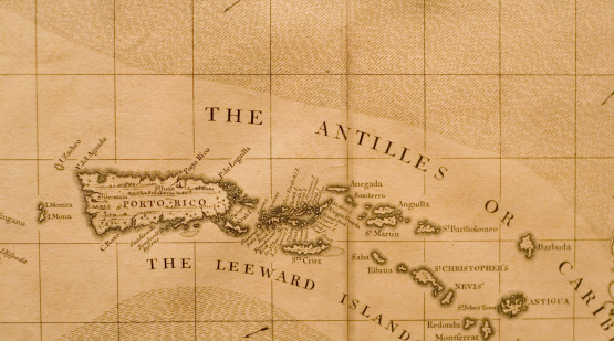 Segment of antique map depicting Puerto Rico, the Virgin Islands, Anguilla, Antigua, etc.