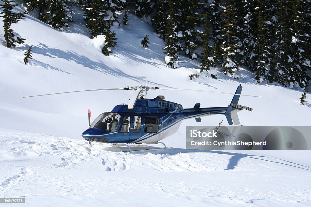 Helicopter at Heli Skiing Landing Heli Skiing Helicopter near Whistler B.C. Heli-Skiing Stock Photo