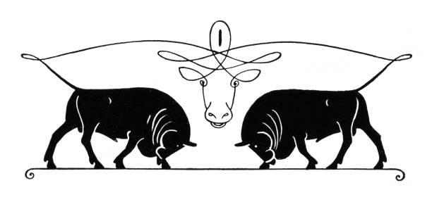 2つの闘牛アウトラインアールヌーボー様式のイラスト1898 - 闘牛点のイラスト素材／クリップアート素材／マンガ素材／アイコン素材