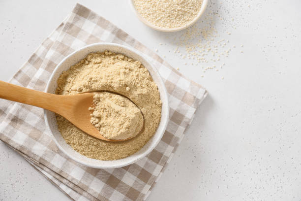 istock White Sesame flour on white background. 1404711938