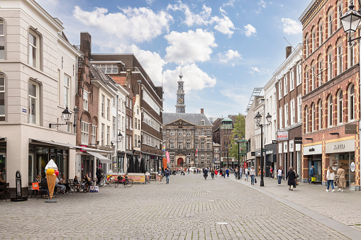 Den Bosch, The Netherlands on June 25, 2021; Pedestrians in the pleasant shopping street in the center of Den Bosch.