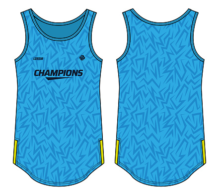 Sleeveless Tank Top Basketball jersey vest design flat sketch illustration template, abstract print sports jersey concept with front and back view for Men and women Volleyball jersey and badminton kit