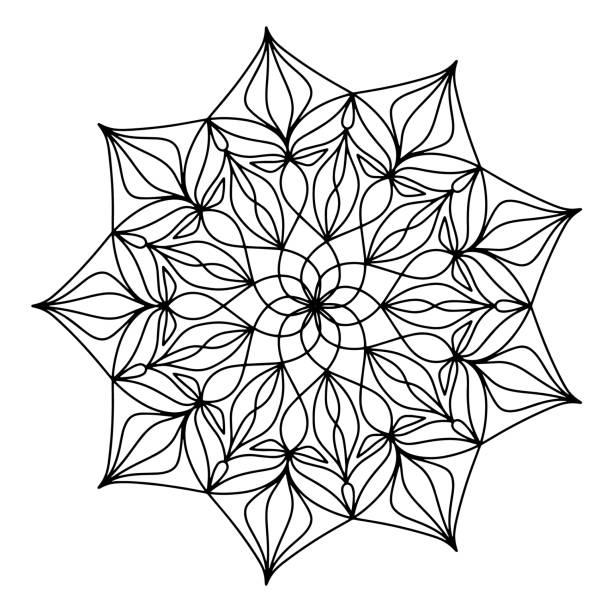 Easy mandala like flower or star for coloring book Easy mandala like flower or star, basic and simple mandalas coloring book for adults, seniors, and beginner. Digital drawing. Floral. Flower. Oriental. Book Page. Vector. easy black and white drawing stock illustrations